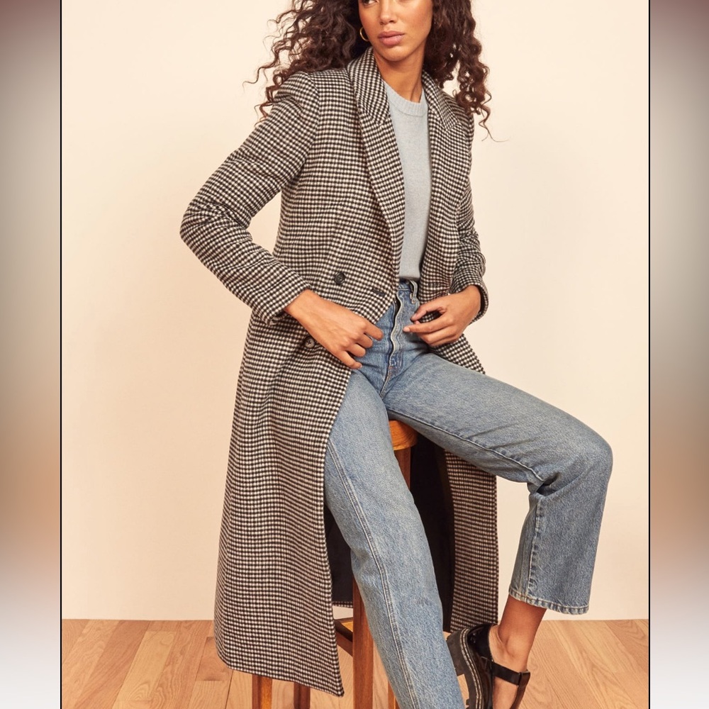 Reformation York Check Black and White Coat